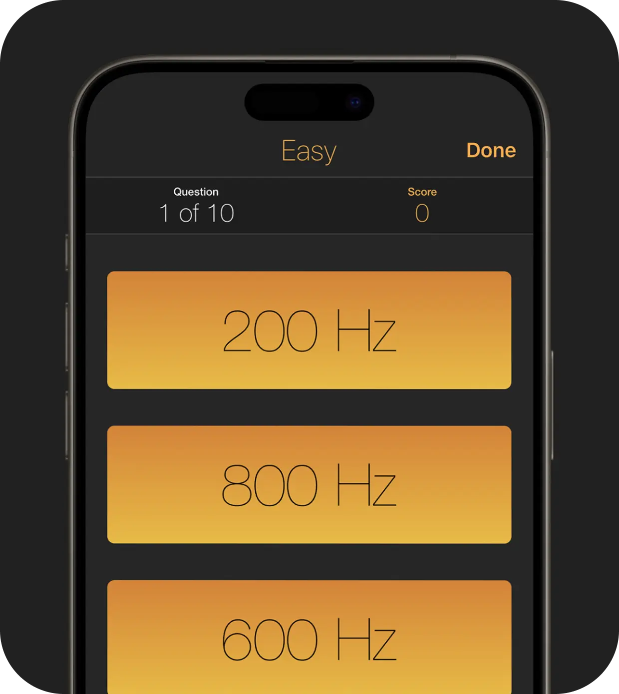 Quiztones for iOS Tones frequency training screen