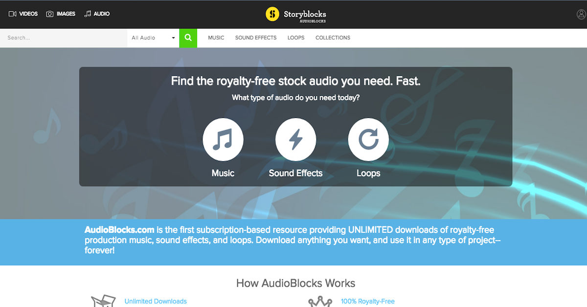 Audioblocks Unlimited, RoyaltyFree Audio Downloads — The Pro Audio Files