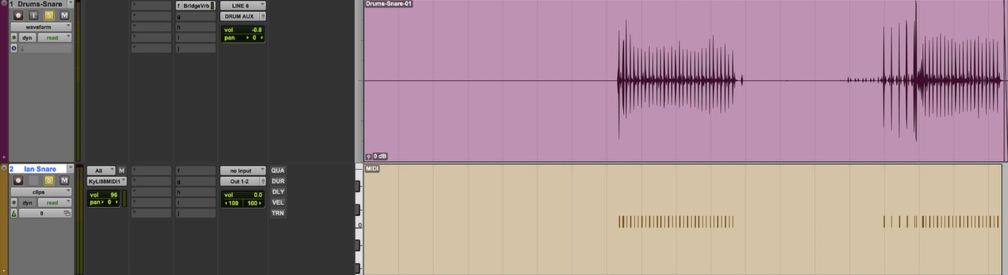 After using the MIDI Drag and Drop feature in Massey DRT to bring the MIDI information onto a new instrument track