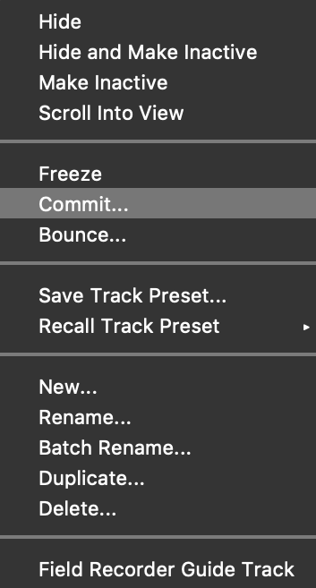 Using the 'commit' feature in Pro Tools to render a snare layer.