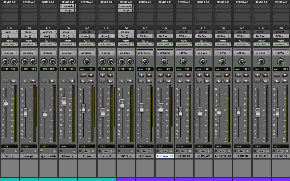 Vocal bussing in Pro Tools.
