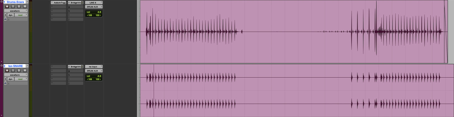 The snare is now rendered to an audio clip and can be mixed with whatever processing you desire.