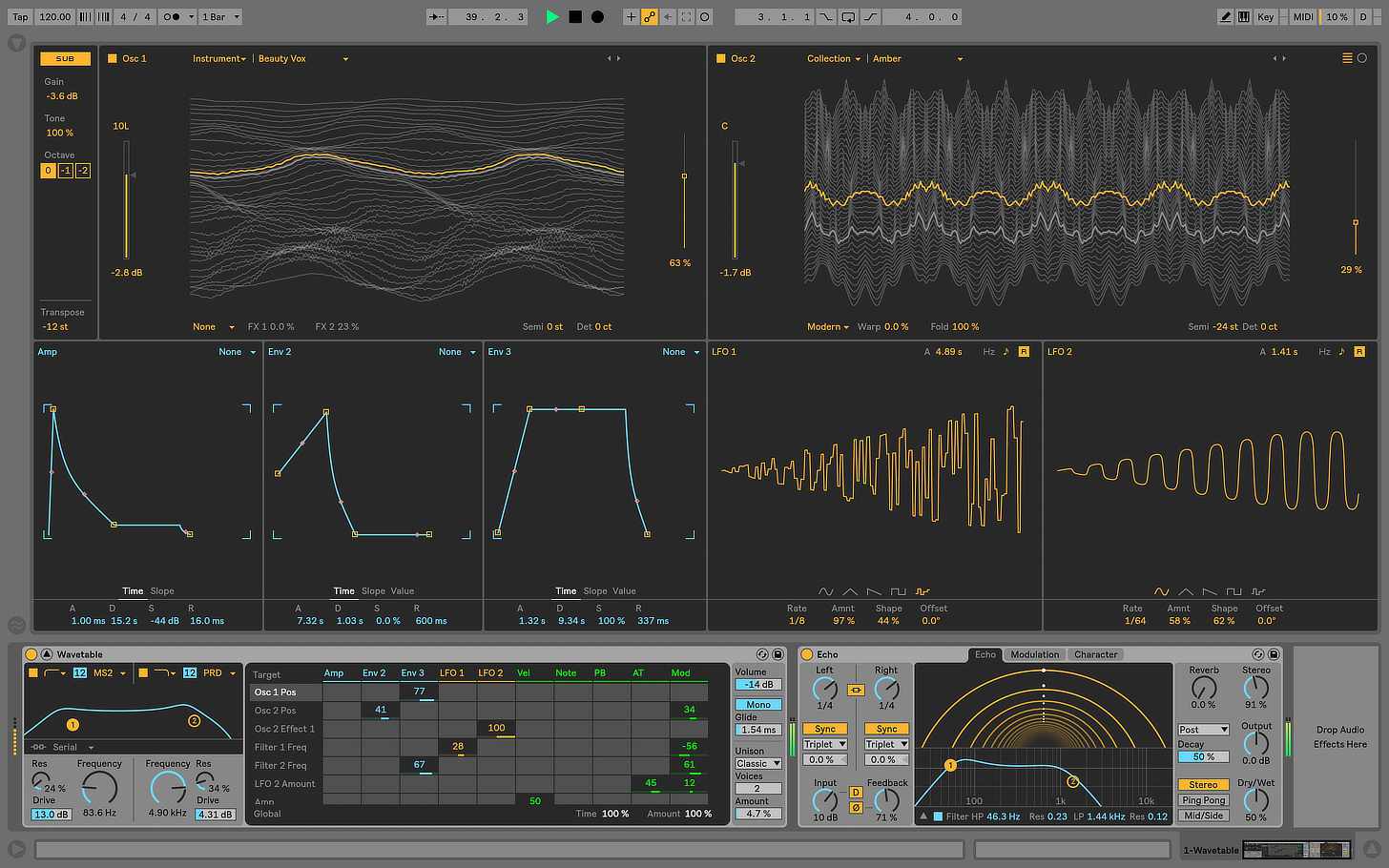 Ableton Live Wavetable and Echo