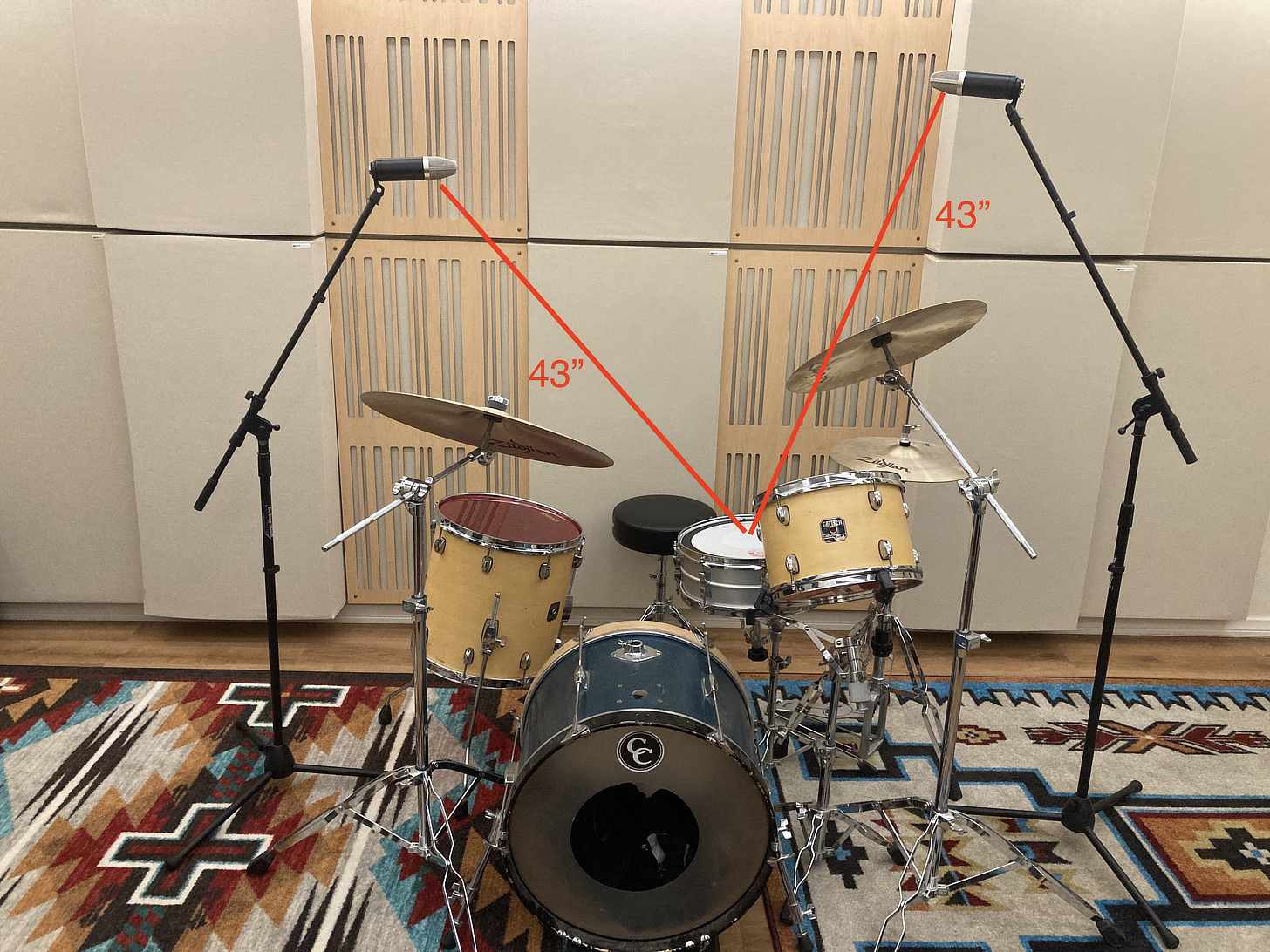 Drum kit overhead mic placement