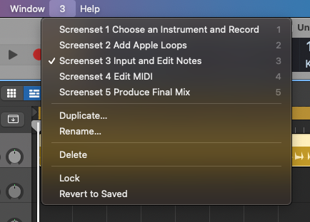 Logic Pro Screen Sets Menu