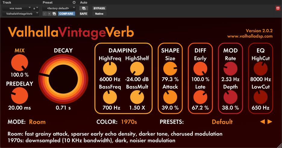 Valhalla Vintage Verb Short Decay